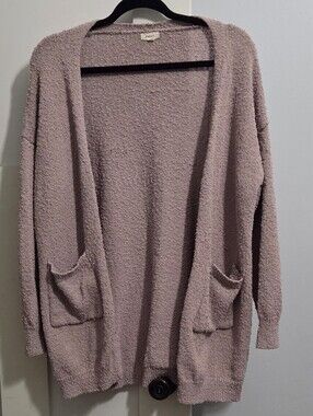 debut - Cozy Open-Front Lavender Bouclé Cardigan